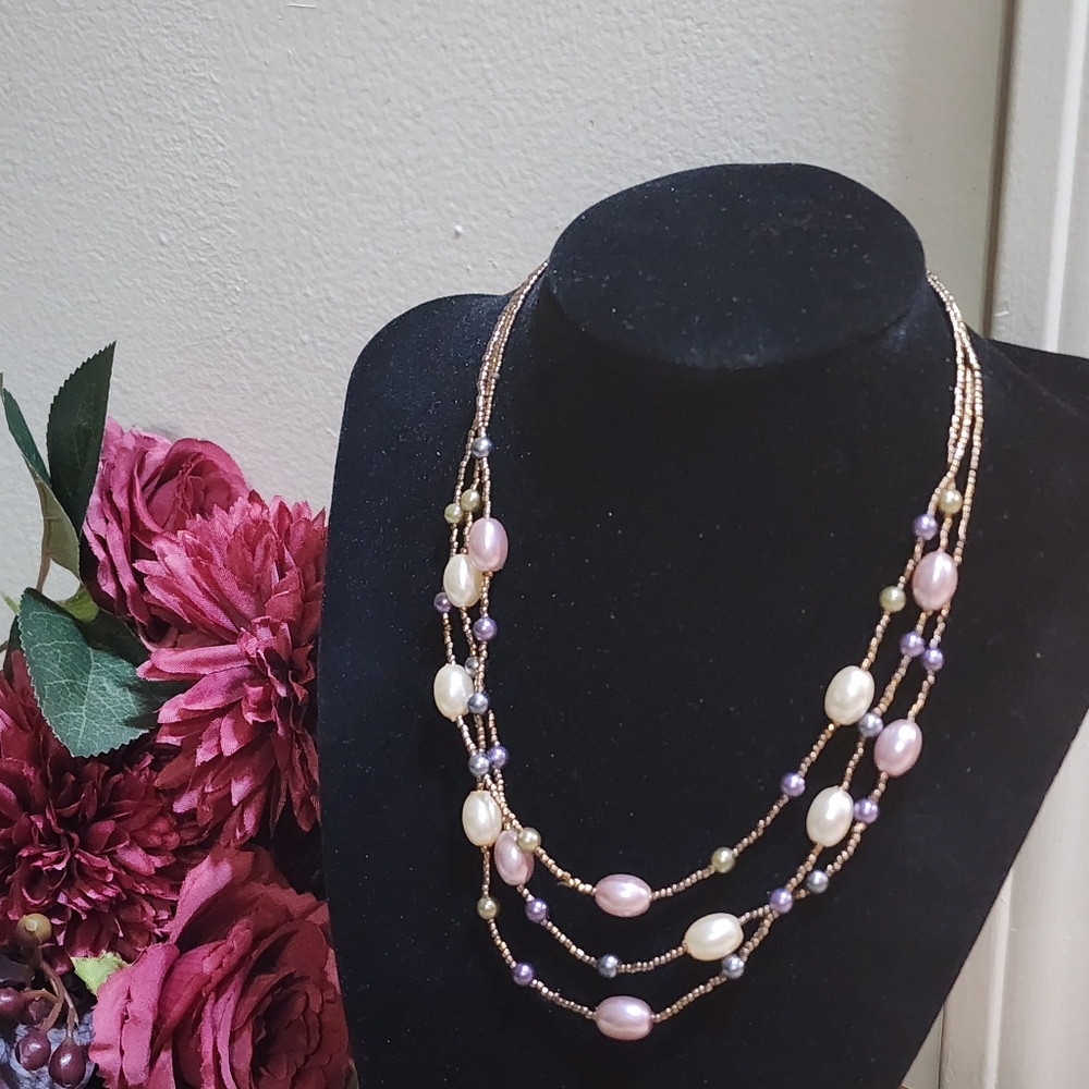 Elegant Multi-Strand Faux Pearl Seed Bead Necklace